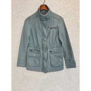 Gap Parka Jacket Women XS Pockets Denim Zip Up Long Sleeve 100% Cotton Gray